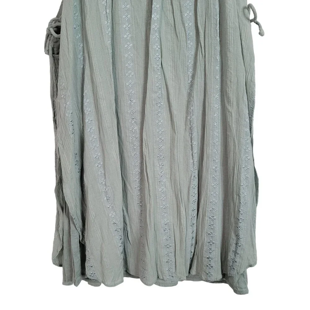 Free People Size L Dress Boho Gauze Flowy Layers Pullover Beachy Crochet Green - Picture 4 of 12